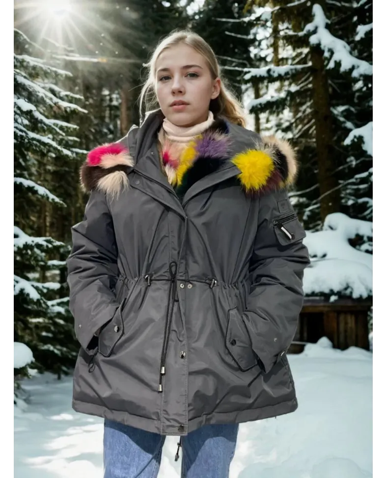 Kadın Su Geçirmez Kapüşonlu Mont - Füme