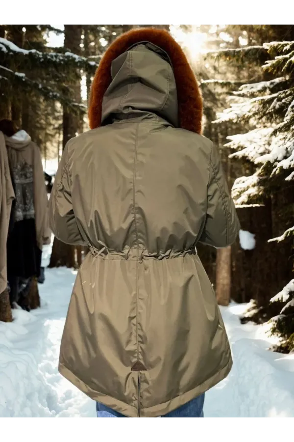 Kadın Su Geçirmez Kapüşonlu Mont - Haki