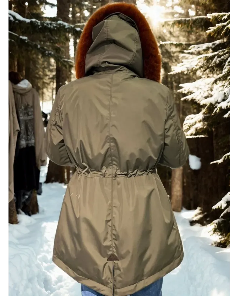 Kadın Su Geçirmez Kapüşonlu Mont - Haki