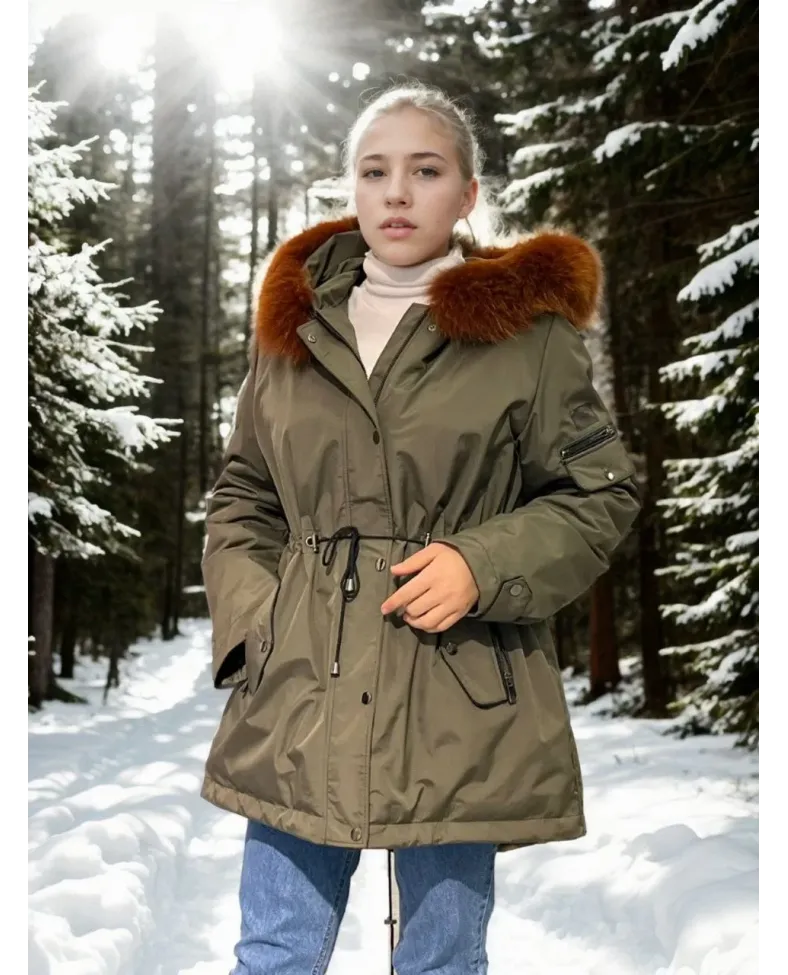 Kadın Su Geçirmez Kapüşonlu Mont - Haki