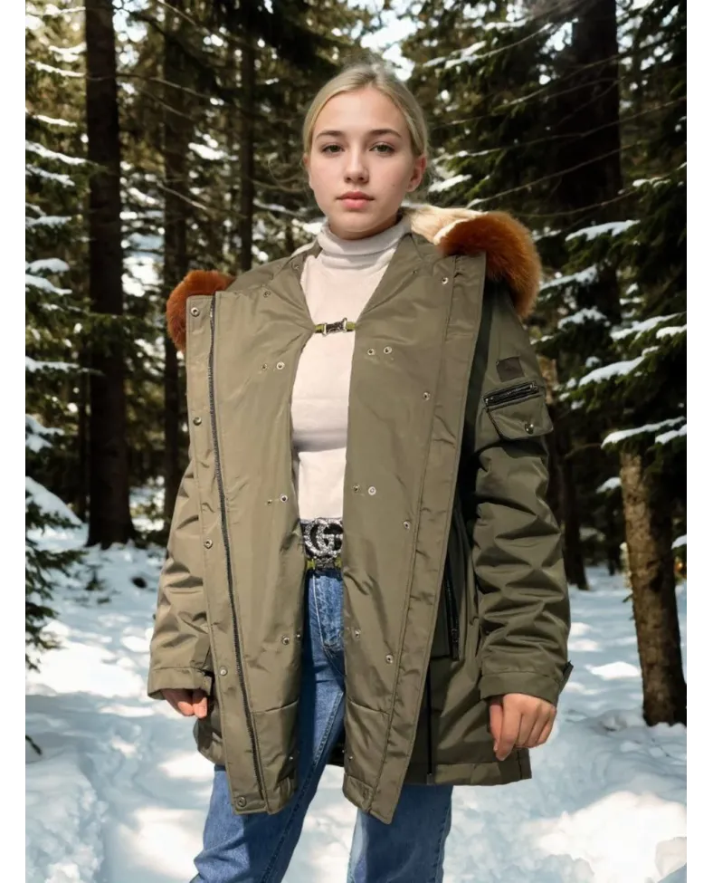 Kadın Su Geçirmez Kapüşonlu Mont - Haki