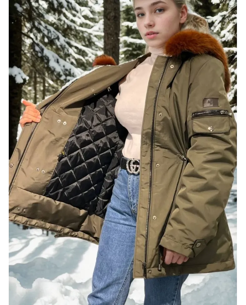 Kadın Su Geçirmez Kapüşonlu Mont - Haki