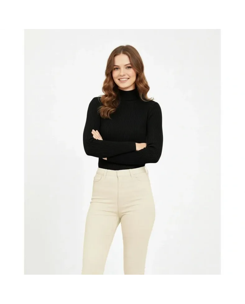 Kadın Tam Boğazlı Fitilli Likrali Koşkorse Badi - Siyah