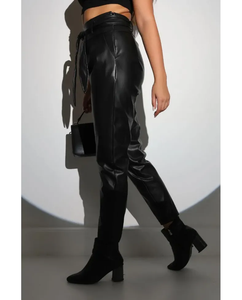 Kadın Tam Kalıp Süni Derİ Pantolon - Siyah