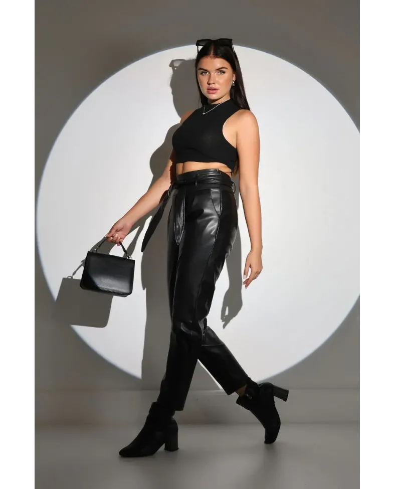 Kadın Tam Kalıp Süni Derİ Pantolon - Siyah