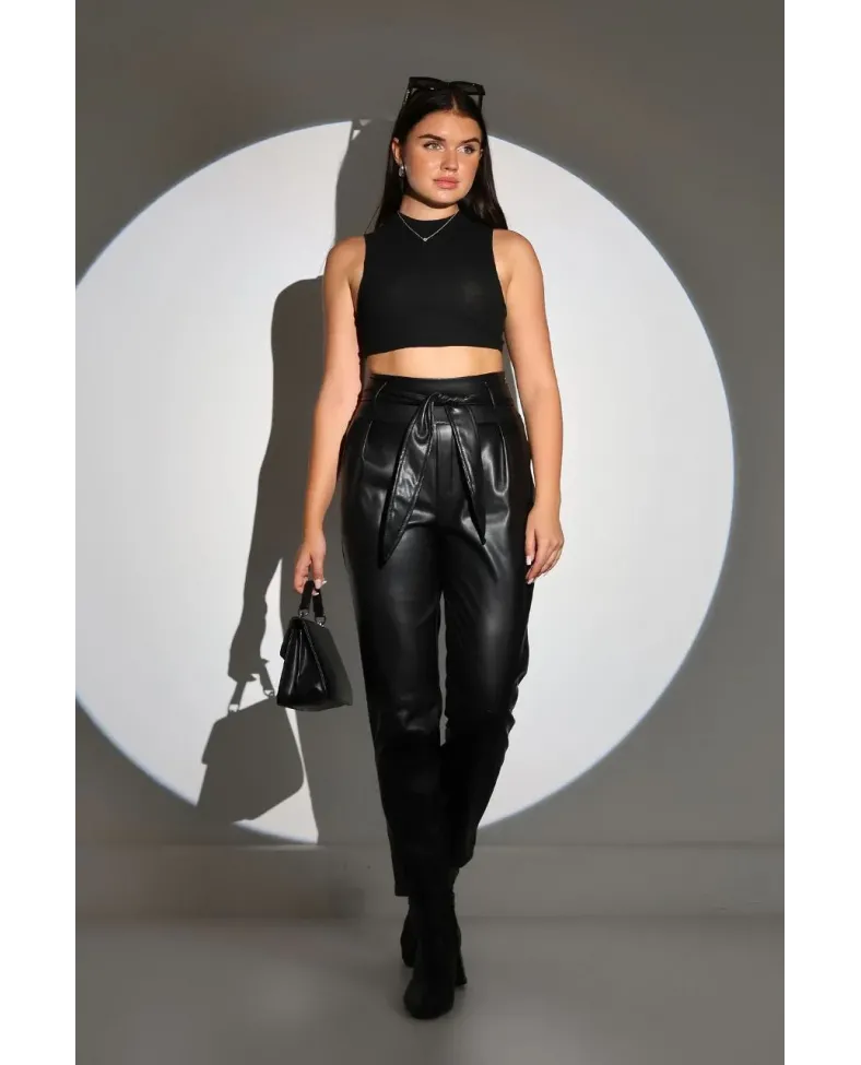 Kadın Tam Kalıp Süni Derİ Pantolon - Siyah