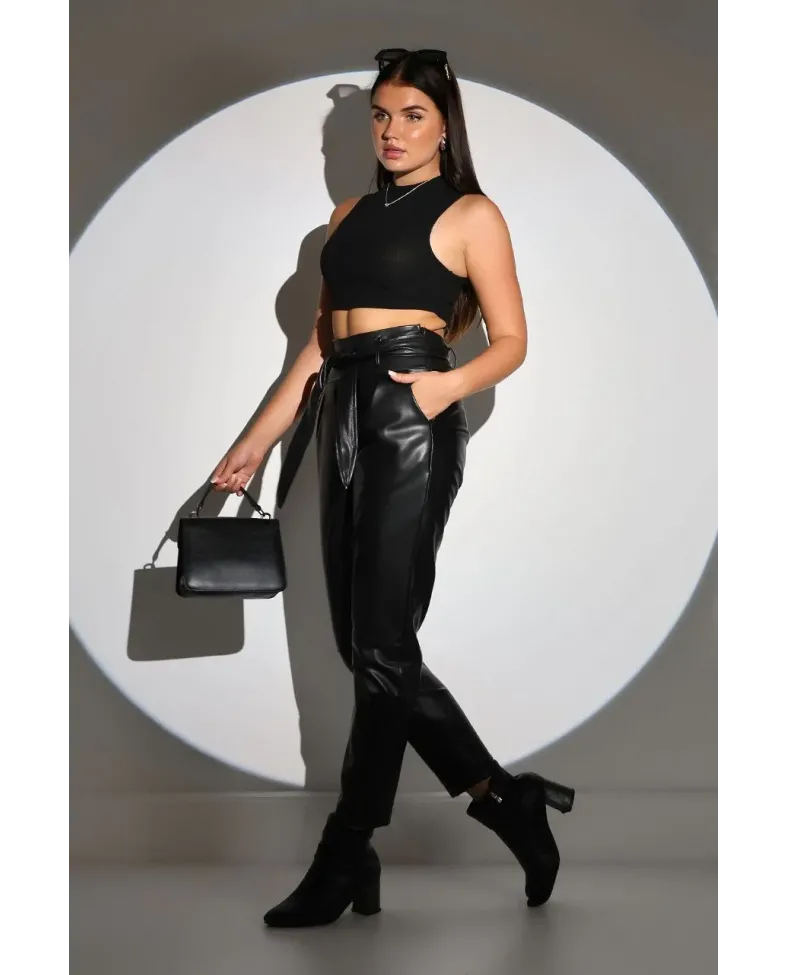 Kadın Tam Kalıp Süni Derİ Pantolon - Siyah