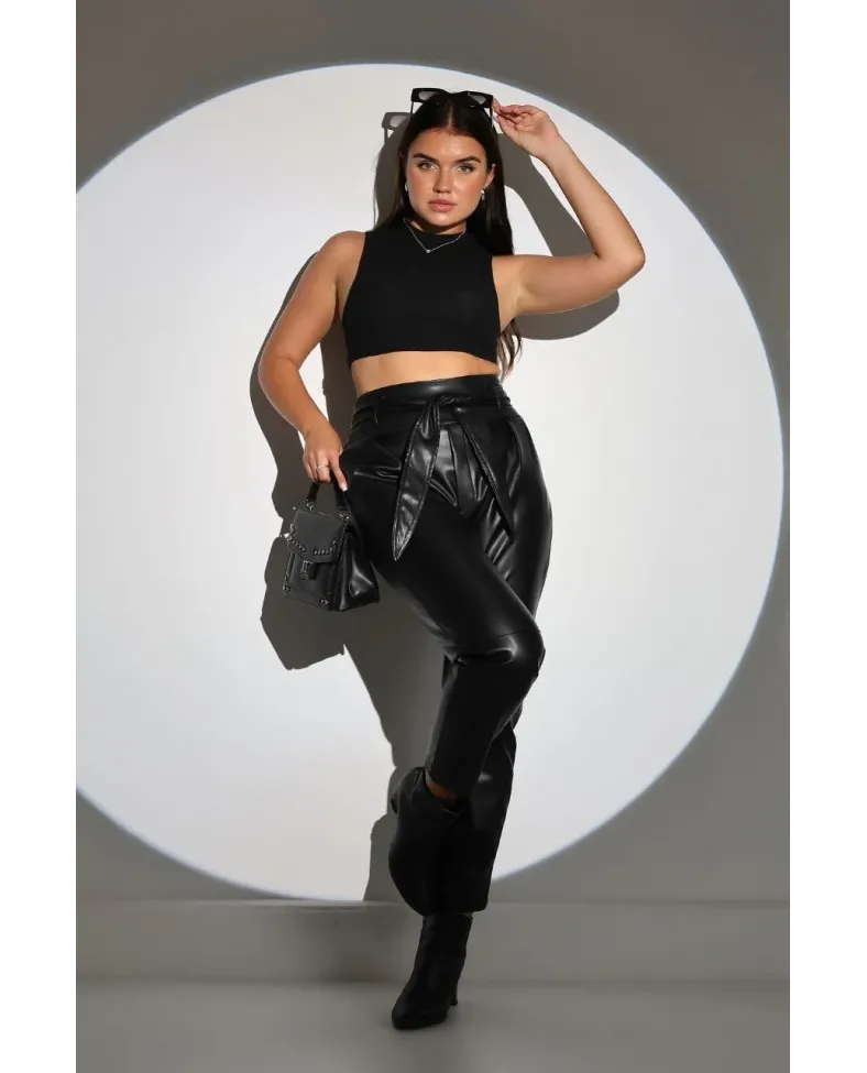 Kadın Tam Kalıp Süni Derİ Pantolon - Siyah