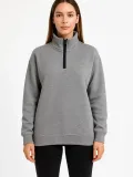 Kadın Üç İplik Dık Yaka Yarım Fermuarlı SweatShirt - Gri