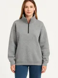 Kadın Üç İplik Dık Yaka Yarım Fermuarlı SweatShirt - Gri