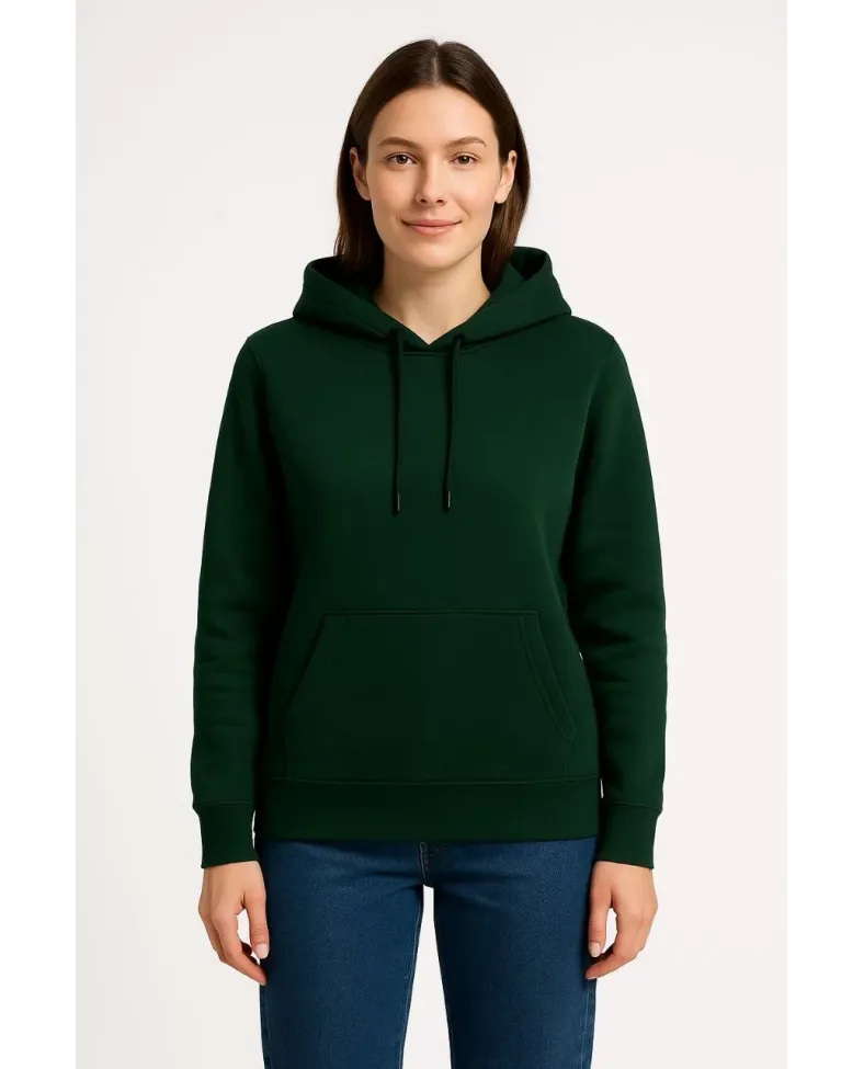 Kadın Üç İplik Kapüşonlu Kanguru Cepli Sweatshirt hoodie - Haki