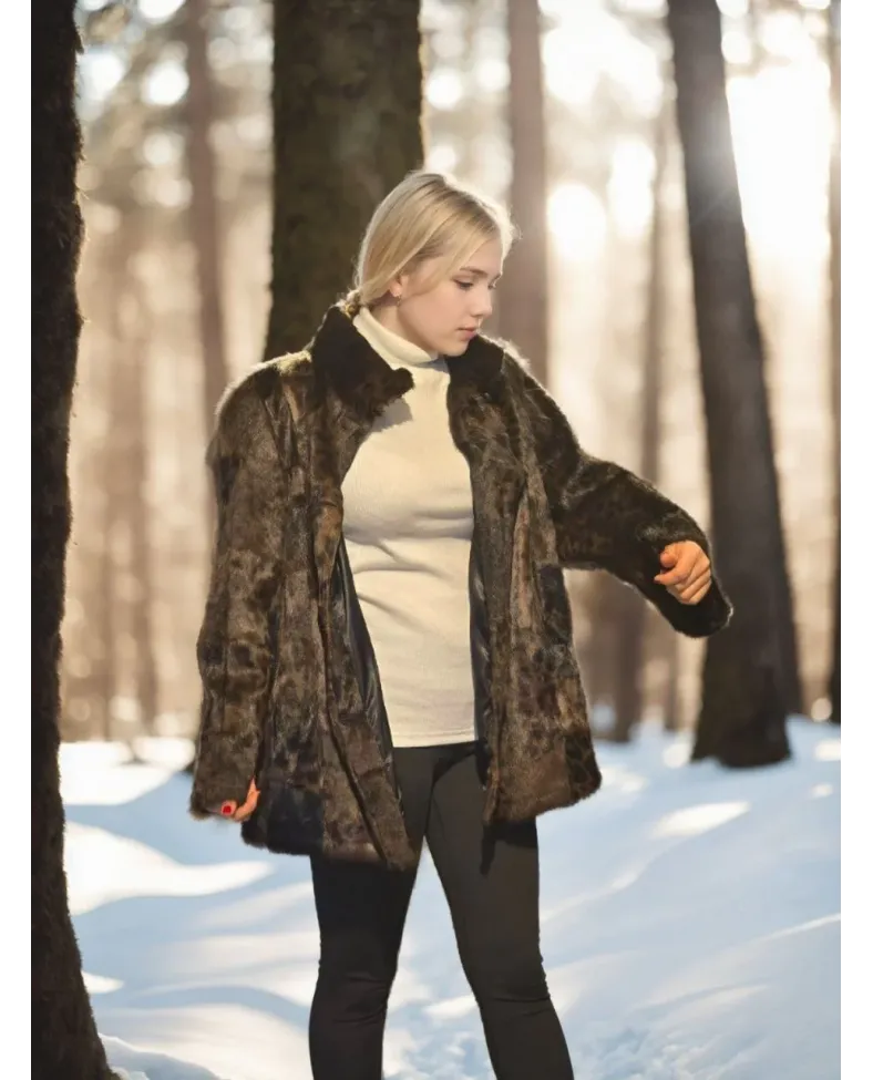 Kadın Uzun Kollu Deri Ceket - Leopar