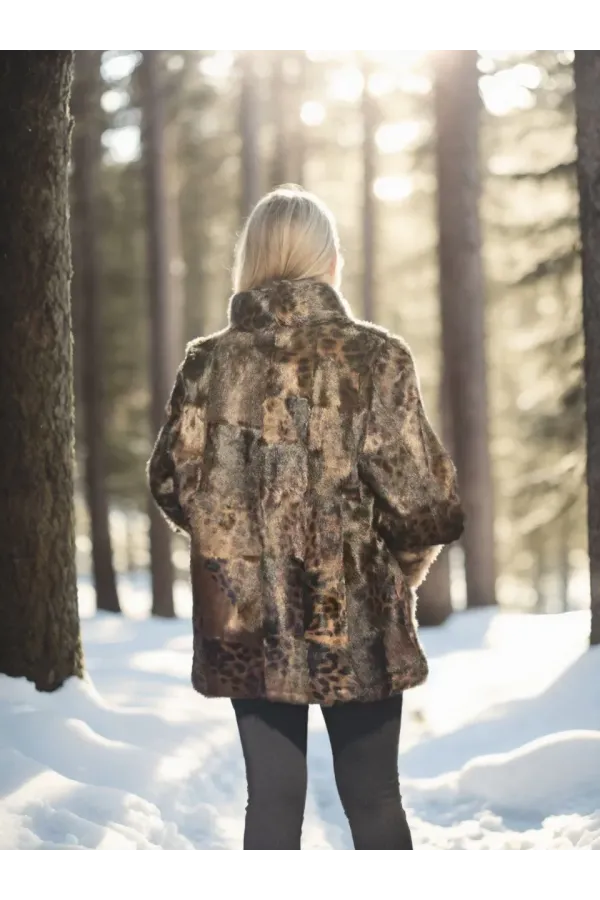Kadın Uzun Kollu Deri Ceket - Leopar