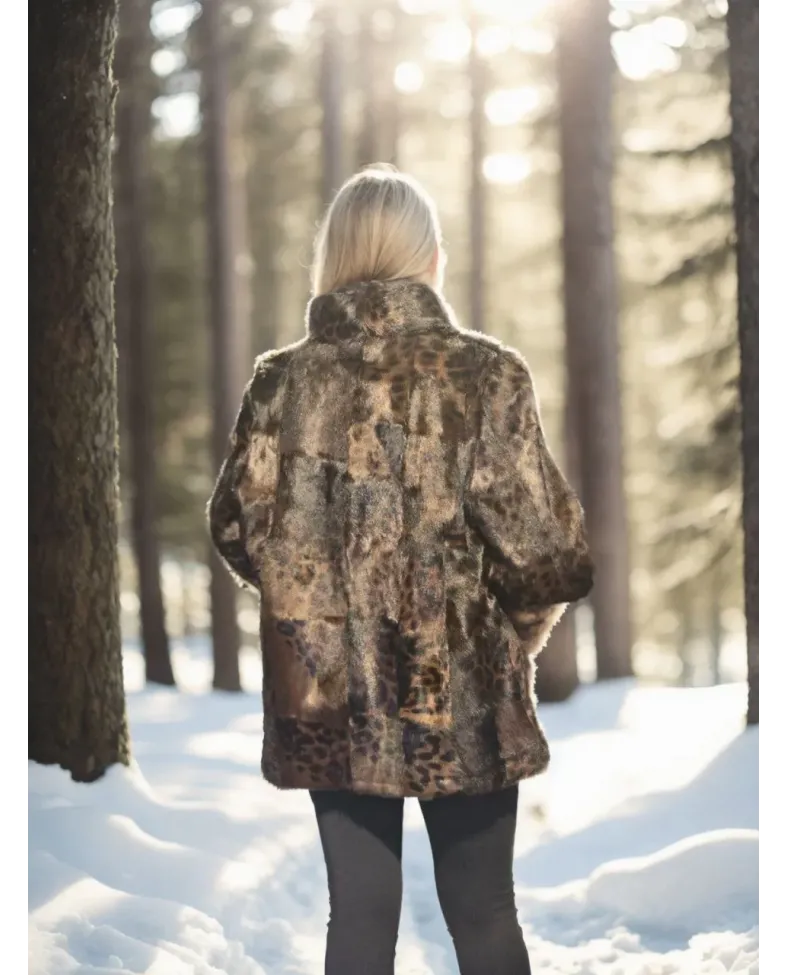 Kadın Uzun Kollu Deri Ceket - Leopar