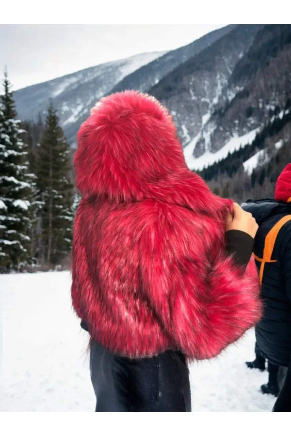 Kadın Uzun Kollu Kürk - Bordo