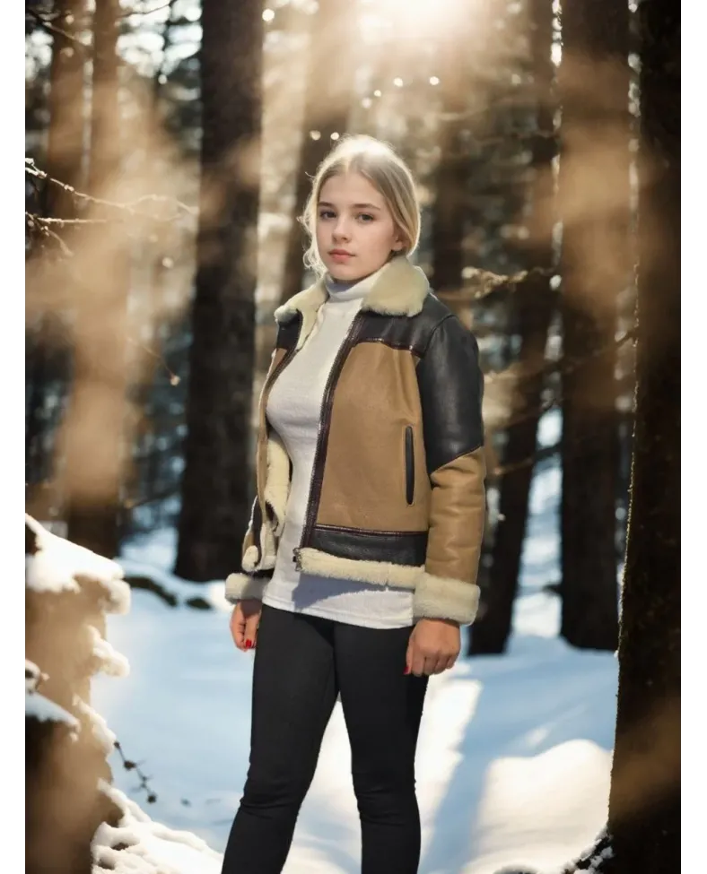 Kadın Uzun Kollu Yakalı Hakiki Kürk - Kahve