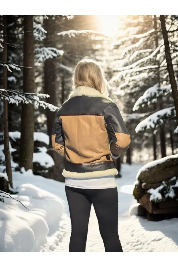 Kadın Uzun Kollu Yakalı Hakiki Kürk - Kahve