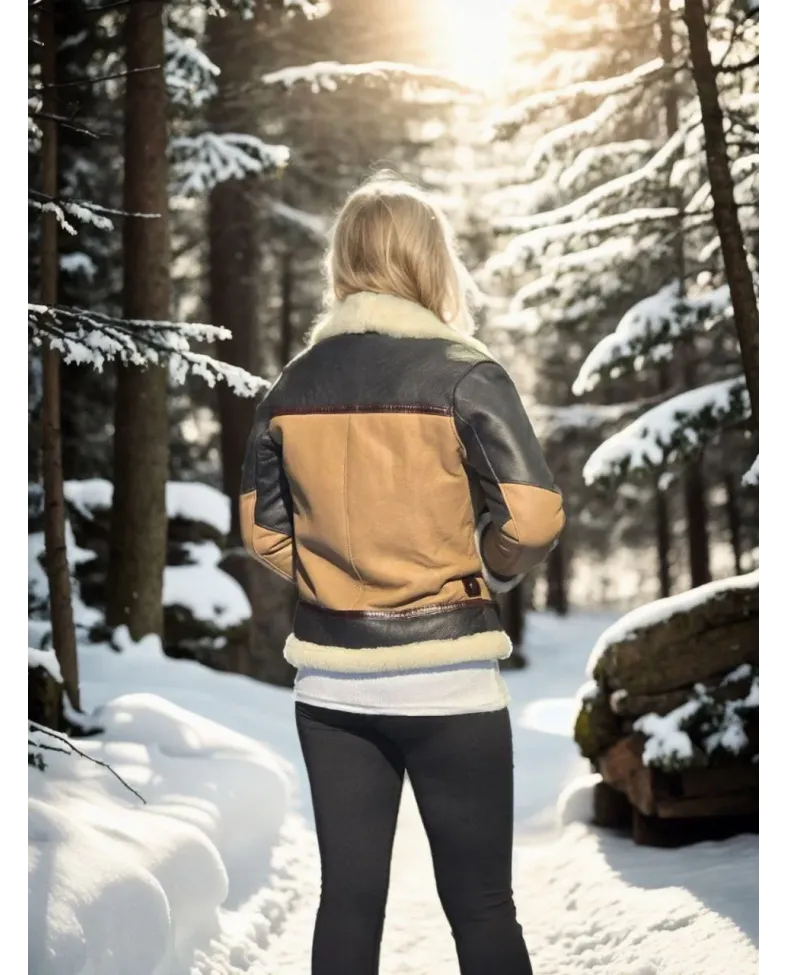 Kadın Uzun Kollu Yakalı Hakiki Kürk - Kahve