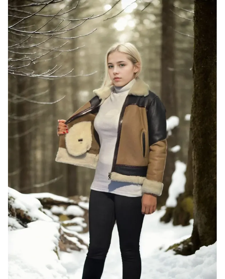 Kadın Uzun Kollu Yakalı Hakiki Kürk - Kahve