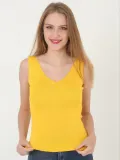 Kadın V Yaka Fırfır Detay Crop - Sarı