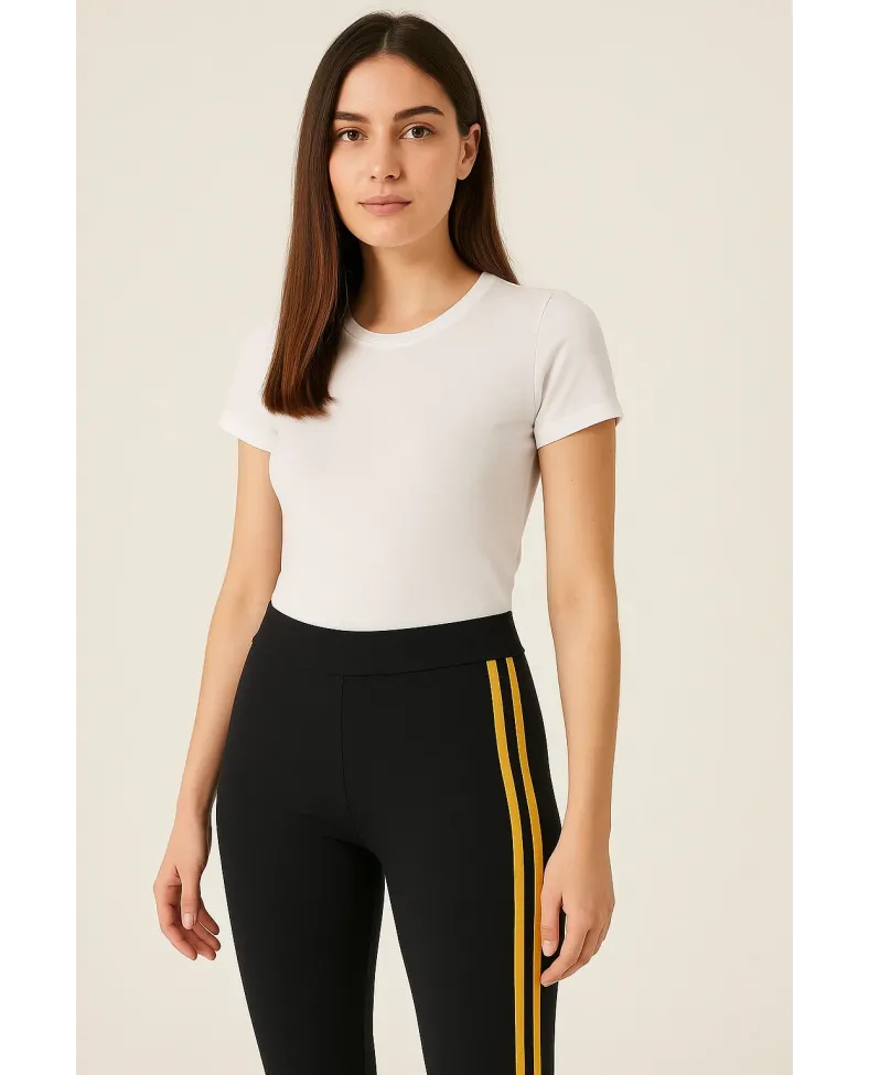 Kadın Yanı Sarı Şeritli Her Gardıropta Olması Gereken Tayt - Siyah
