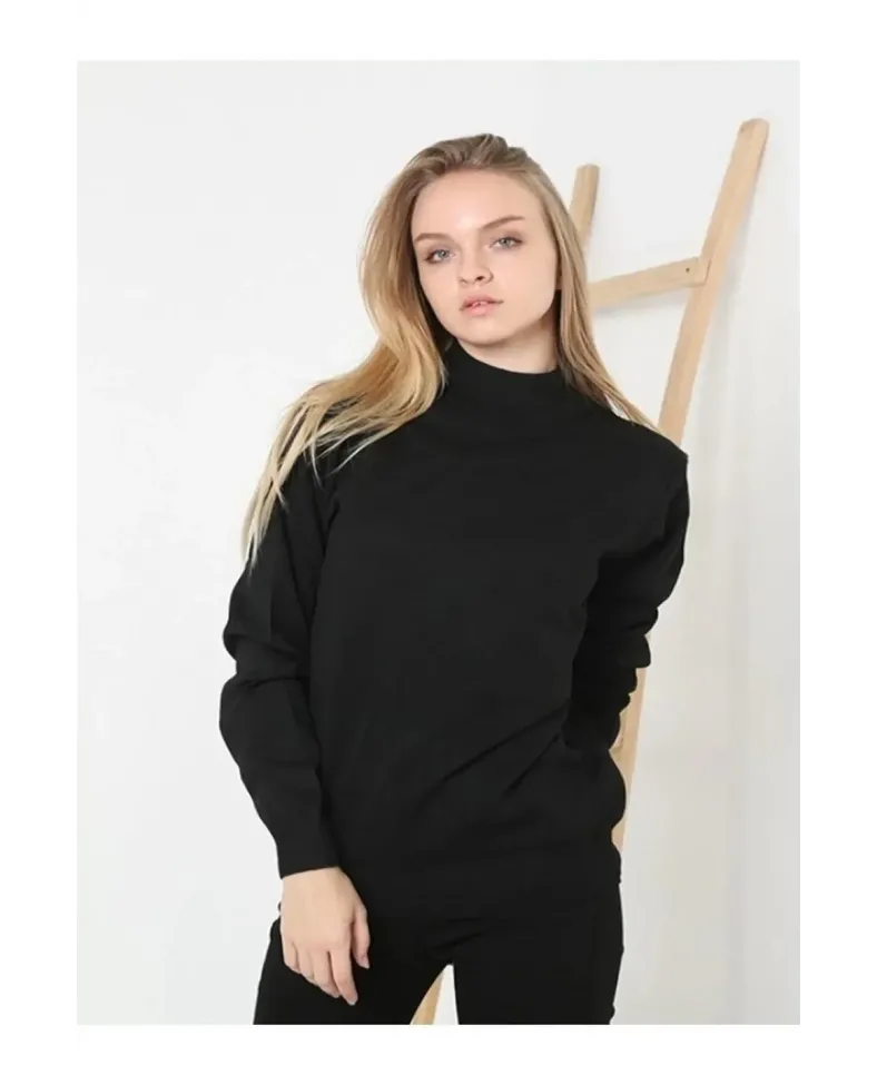 Kadın Yarım Balıkçı Yaka Triko Kazak - Siyah Somersan Giyim | Kadın, Erkek ve Çocuk Moda