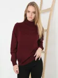 Kadın Yarım Boğaz Triko Yumuşak Dokulu Pamuklu Uzun Kollu Kazak - Bordo
