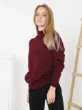 Kadın Yarım Boğaz Triko Yumuşak Dokulu Pamuklu Uzun Kollu Kazak - Bordo