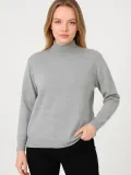 Kadın Yarım Boğaz Triko Kazak yumuşak dokulu Pamuklu ince Dokuma uzun kollu Regular - Gri