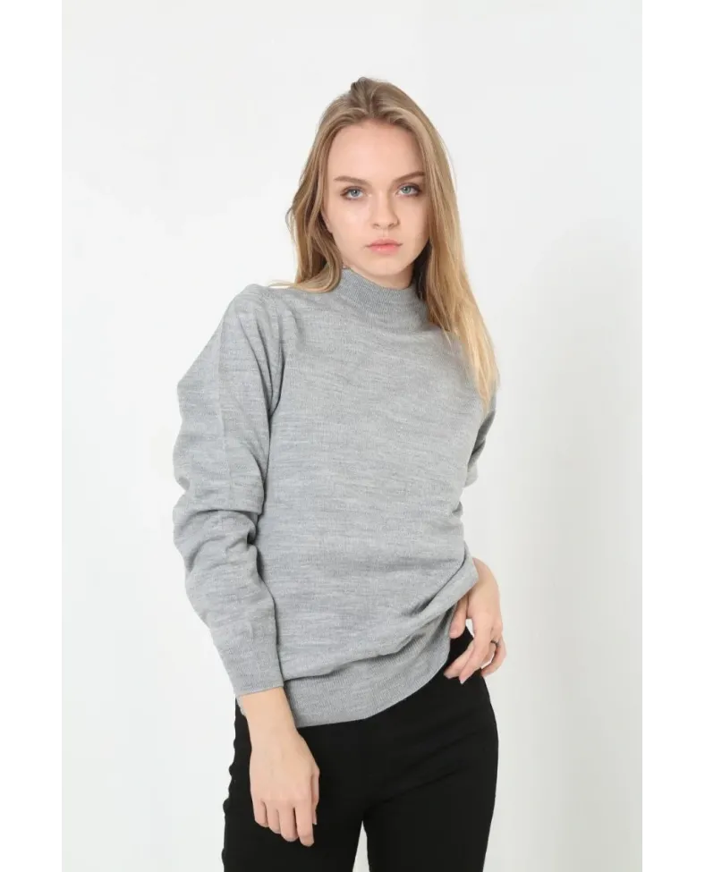 Kadın Yarım Boğaz Triko Kazak yumuşak dokulu Pamuklu ince Dokuma uzun kollu Regular - Gri