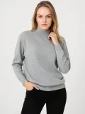 Kadın Yarım Boğaz Triko Kazak yumuşak dokulu Pamuklu ince Dokuma uzun kollu Regular - Gri