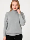 Kadın Yarım Boğaz Triko Kazak yumuşak dokulu Pamuklu ince Dokuma uzun kollu Regular - Gri