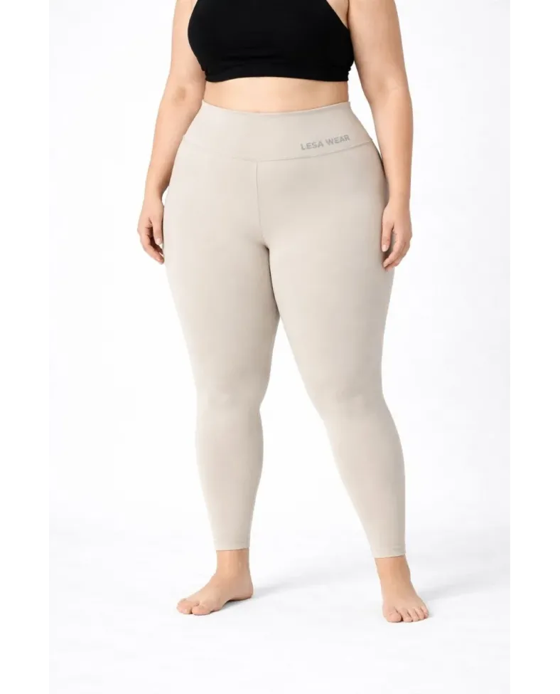 Kadın Yüksek Bel Toparlayıcı Likralı dalgıç Spor Tayt Esnek Battal Büyük Beden - Taş