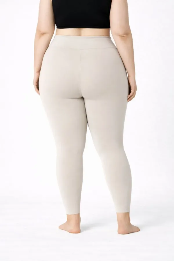 Kadın Yüksek Bel Toparlayıcı Likralı dalgıç Spor Tayt Esnek Battal Büyük Beden - Taş