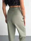 Kadın Yüksel Bel Beli Bağcıklı Cepli Rahat Paça Pantalon - Su Yeşili