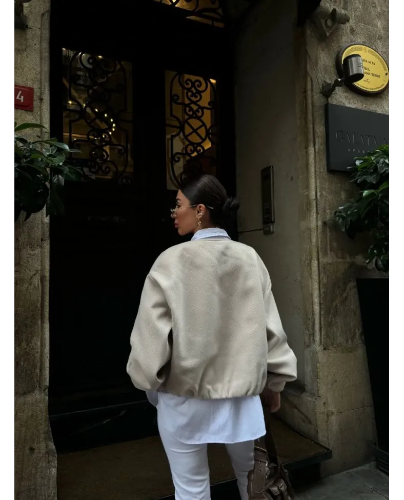 Kaşe Kaşmir Fermuarlı CEKET - Bej