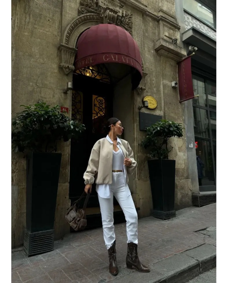 Kaşe Kaşmir Fermuarlı CEKET - Bej