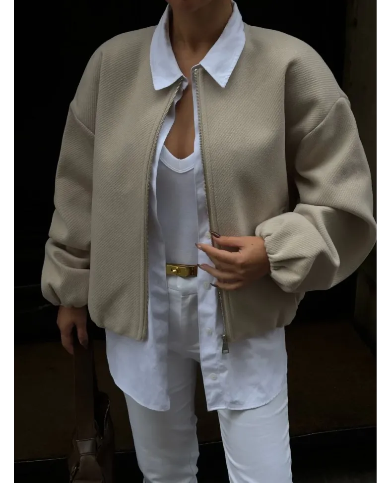 Kaşe Kaşmir Fermuarlı CEKET - Bej