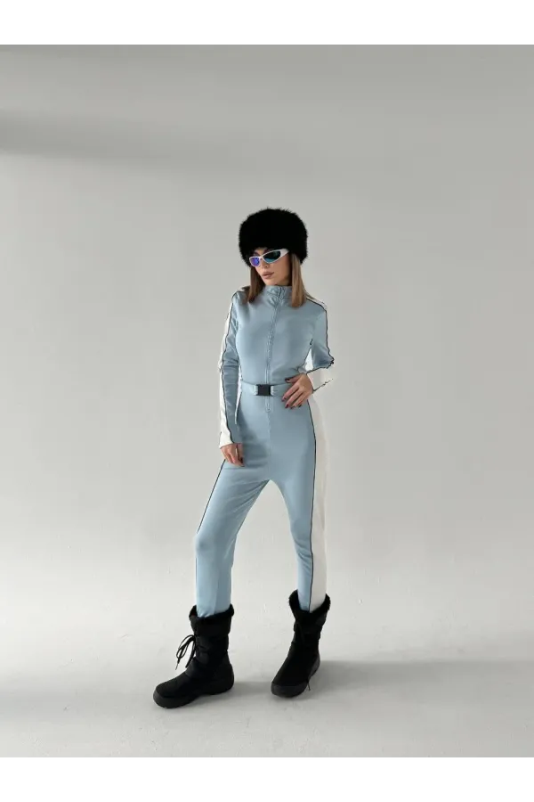 Kemer Detaylı Fermuarlı Tulum - Bebe Mavisi