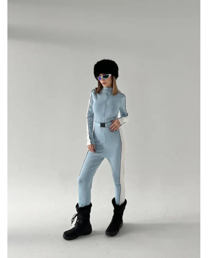 Kemer Detaylı Fermuarlı Tulum - Bebe Mavisi