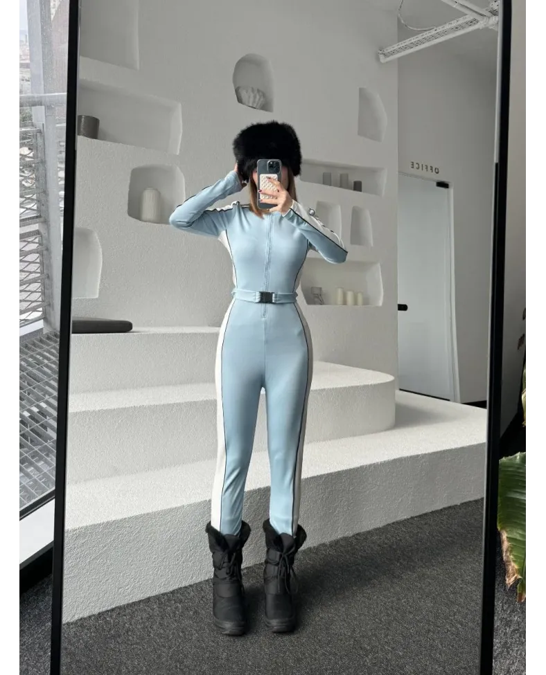 Kemer Detaylı Fermuarlı Tulum - Bebe Mavisi