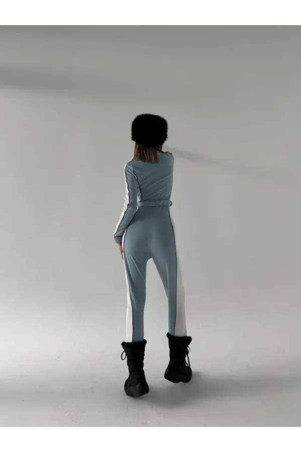 Kemer Detaylı Fermuarlı Tulum - Bebe Mavisi