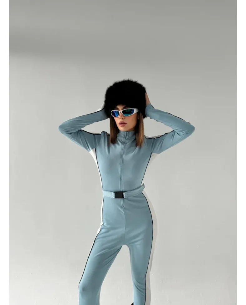 Kemer Detaylı Fermuarlı Tulum - Bebe Mavisi