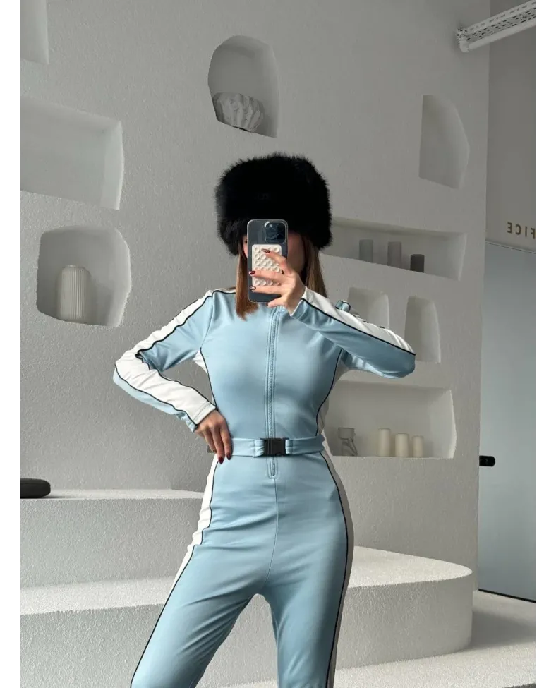 Kemer Detaylı Fermuarlı Tulum - Bebe Mavisi