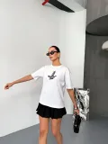 KADIN Baskılı T-Shirt Kısa Kol Bisiklet Yaka Regular Fit Yazlık Tişört - Beyaz