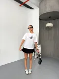 KADIN Baskılı T-Shirt Kısa Kol Bisiklet Yaka Regular Fit Yazlık Tişört - Beyaz