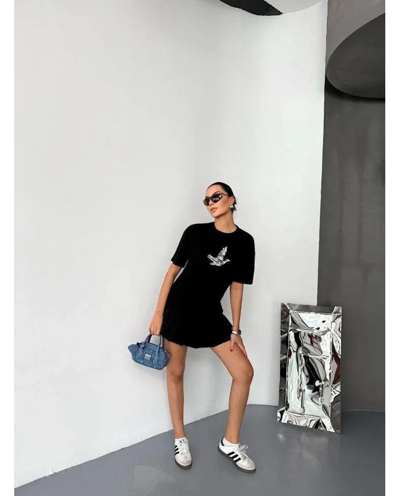 Kısa Kol Baskılı T-shirt - Siyah