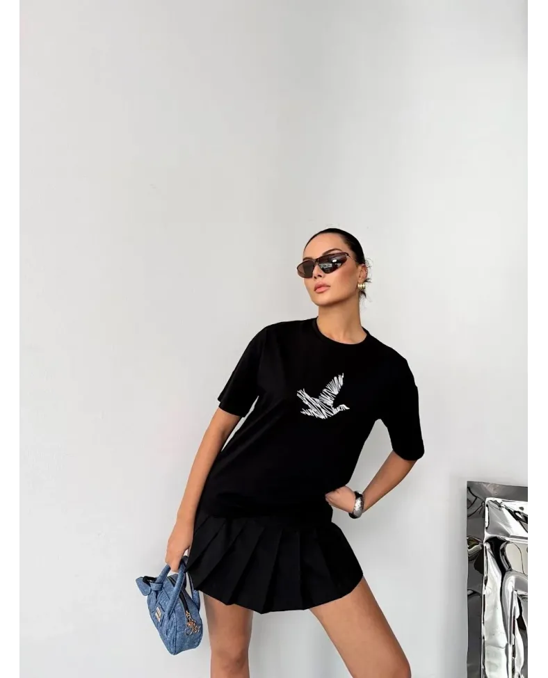 Kısa Kol Baskılı T-shirt - Siyah