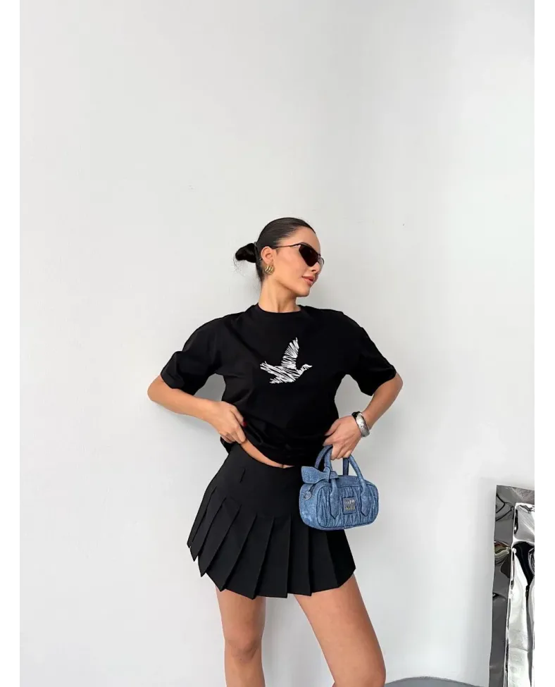 Kısa Kol Baskılı T-shirt - Siyah