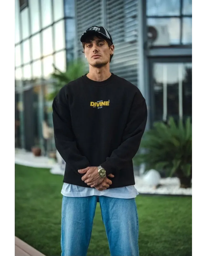 Kışlık Bisiklet Yaka Baskılı SweatShirt - Siyah